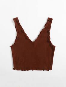 SHEIN EZwear Plus Lettuce Edge Rib-knit Tank Top - Rust Brown - View 2