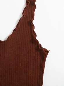 SHEIN EZwear Plus Lettuce Edge Rib-knit Tank Top - Rust Brown - View 3