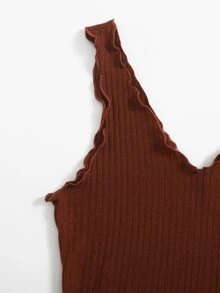 SHEIN EZwear Plus Lettuce Edge Rib-knit Tank Top - Rust Brown - View 4