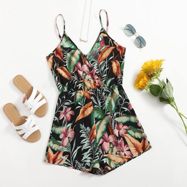 

Plus Tropical Print Cami Romper, Multicolor