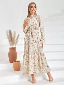 Mulvari Váy Ả Rập Viên lá sen Hoa Giải trí - Màu be - Xem 1