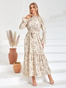 Mulvari Váy Ả Rập Viên lá sen Hoa Giải trí - Màu be - Xem 4