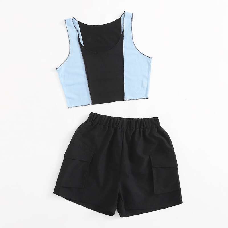 

Colorblock Tank Top & Cargo Shorts, Multicolor