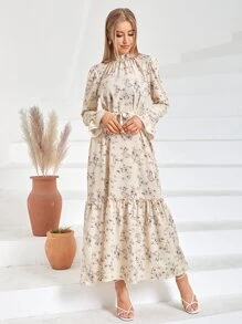 Mulvari Váy Ả Rập Viên lá sen Hoa Giải trí - Màu be - Xem 5