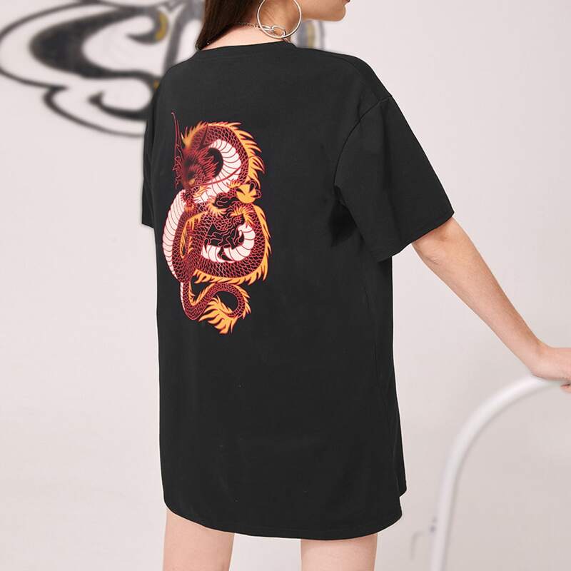

Chinese Dragon Tee Dress, Black
