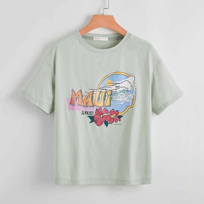 

Letter Floral Graphic Tee, Mint green