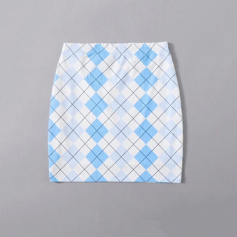 

Argyle Pattern Skirt, Blue and white