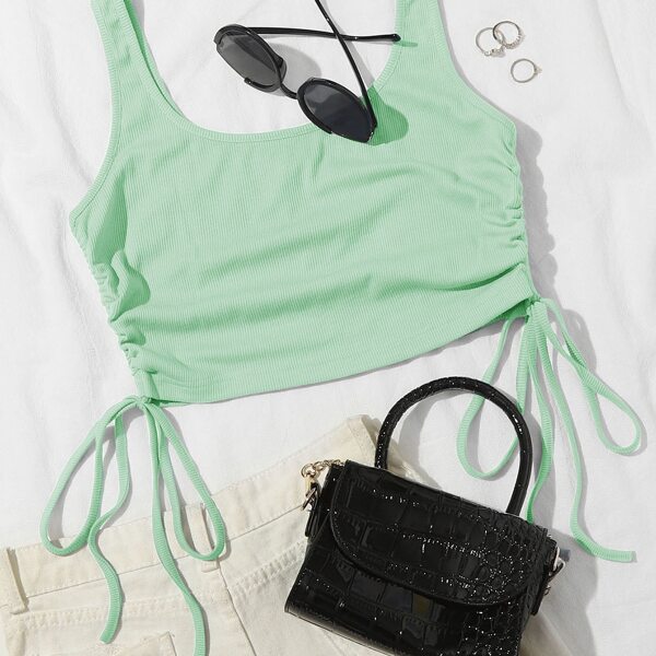

Plus Drawstring Side Crop Tank Top, Mint green