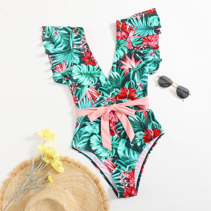 

Tropical Floral Knot One Piece Swimsuit, Multicolor