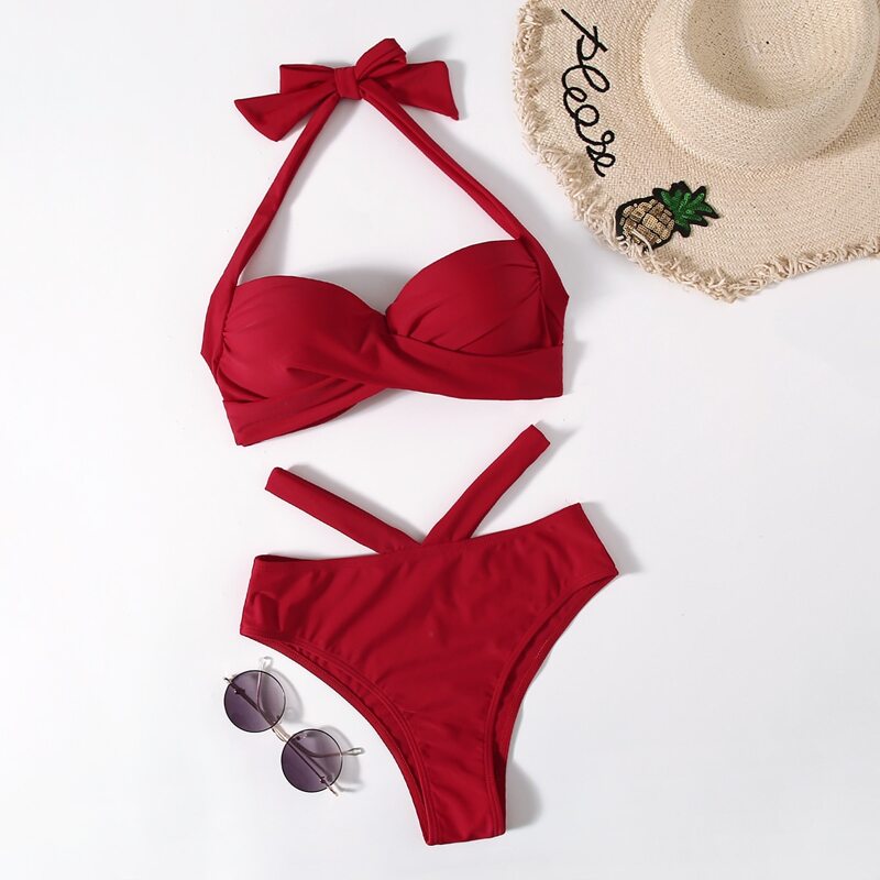 

Push Up Halter Bikini Swimsuit, Red