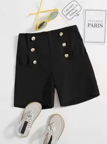 SHEIN Young Girl Double Breasted Shorts