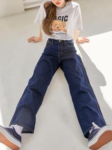 DAZY Contrast Topstitching Boyfriend Jeans - Dark Wash - View 1
