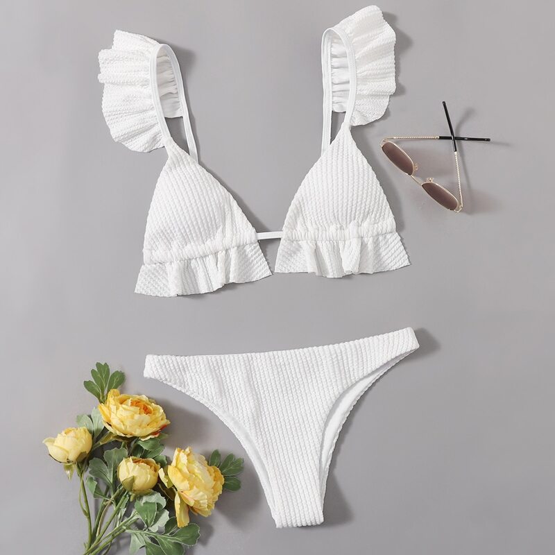 

Ruffle Trim Triangle Bikini Swimsuit, White