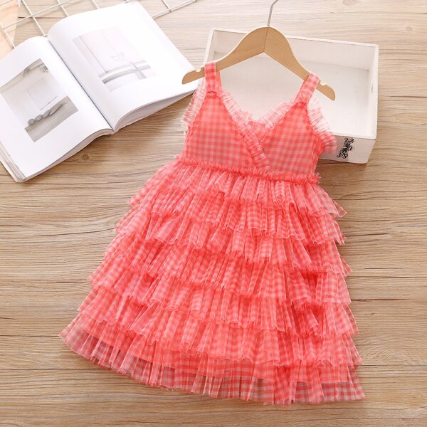 

Toddler Girls Zipper Back Layered Hem Cami Dress, Watermelon pink