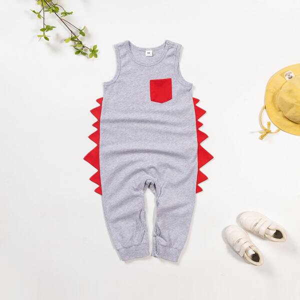

Baby Boy Pocket Front 3D Patched Tank Jumpsuit, Light grey