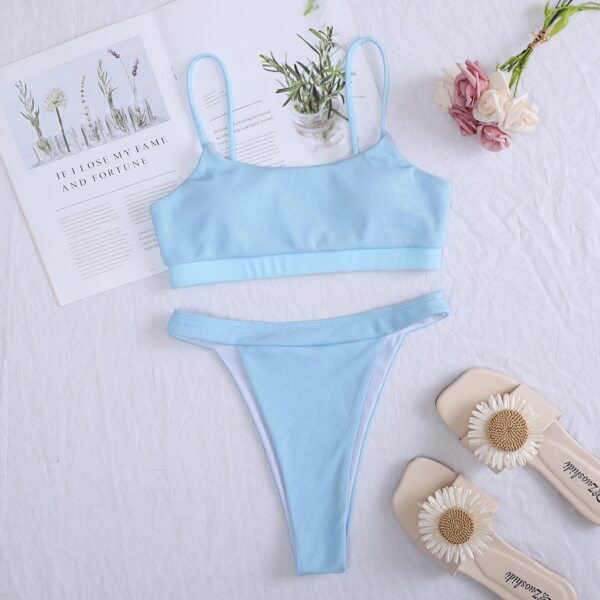 

Rib Thong Bikini Swimsuit, Baby blue