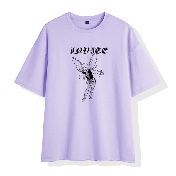 

Men Cartoon And Letter Graphic Tee, Lilac purple