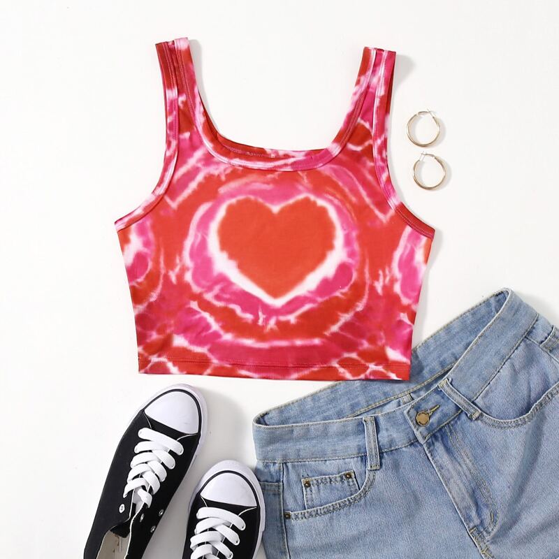 

Heart Print Tie Dye Tank Top, Multicolor