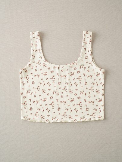 Franclia Ditsy Floral Print Lettuce Trim Tank Top
