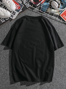 Manfinity Men Letter & Cartoon Graphic Tee - Black - View 2