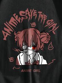 Manfinity Men Letter & Cartoon Graphic Tee - Black - View 3