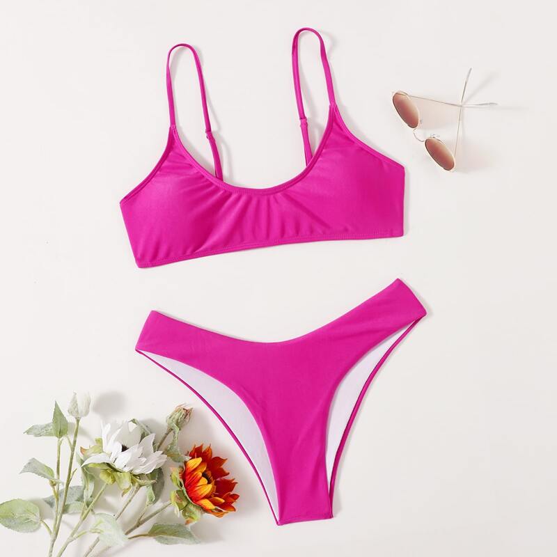 

Solid Cami Bikini Swimsuit, Hot pink