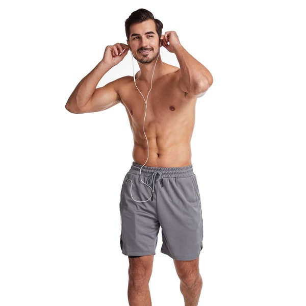 

Men 2 In 1 Sports Shorts With Phone Pocket, Grey
