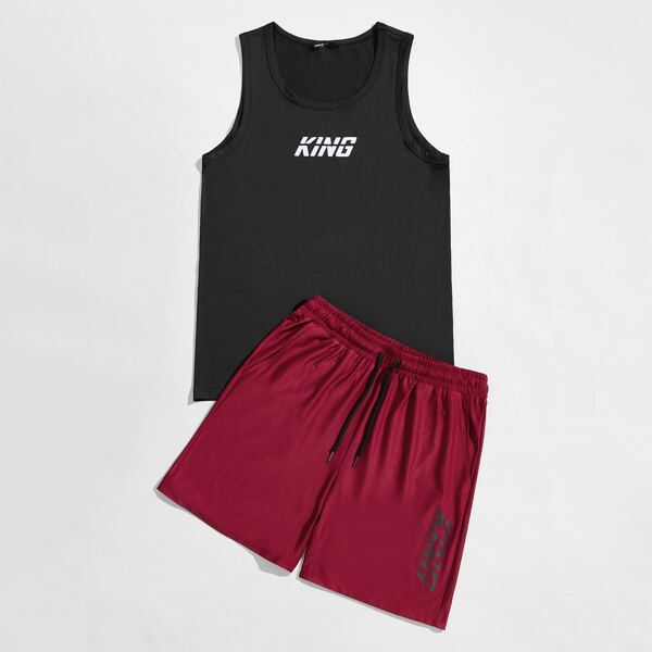 

Men Letter Graphic Tank Top & Track Shorts Set, Multicolor