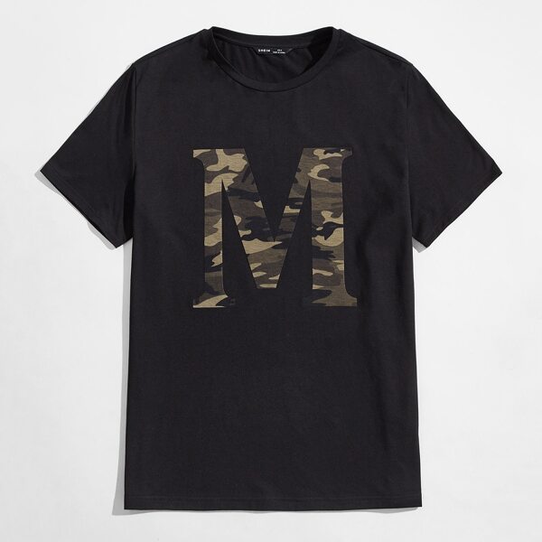 

Men Letter Graphic Camo Tee, Black