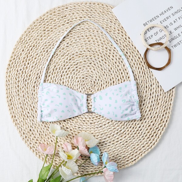 

Allover Print Bikini Top, White