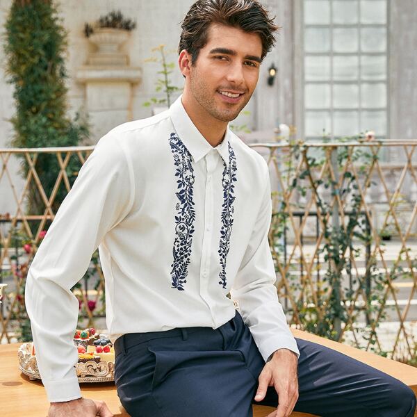 

Men Plants Print Shirt, White