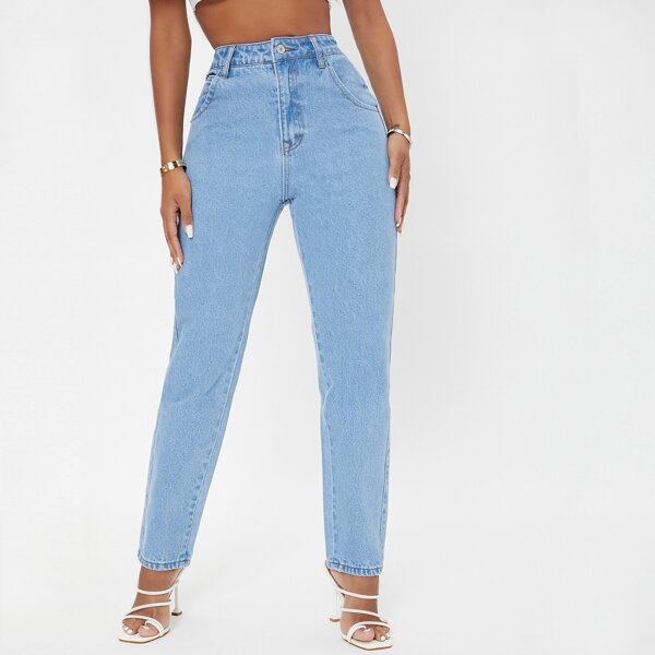 

High Waist Straight Leg Jeans, Light wash
