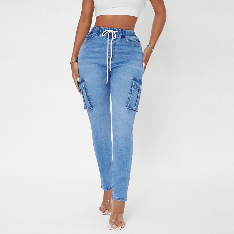 

Flap Pocket Drawstring Jeans, Medium wash