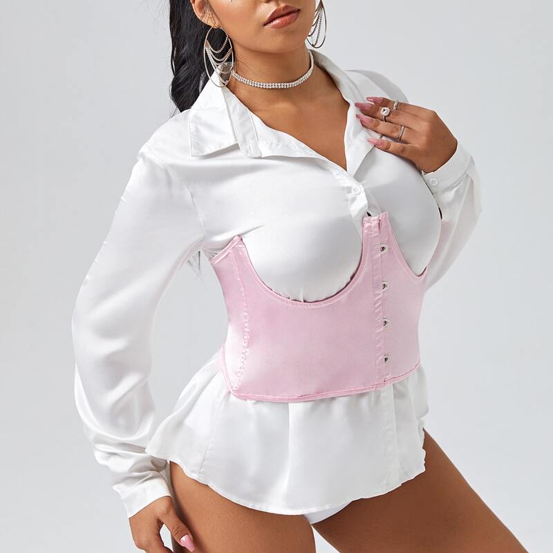 

Plus Steel Boned Underboob Corset, Baby pink
