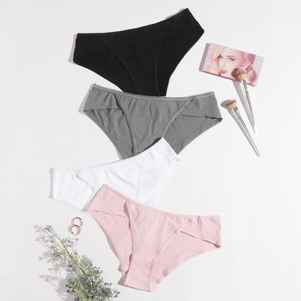 

4pack Plus Plain Rib Panty Set, Multicolor