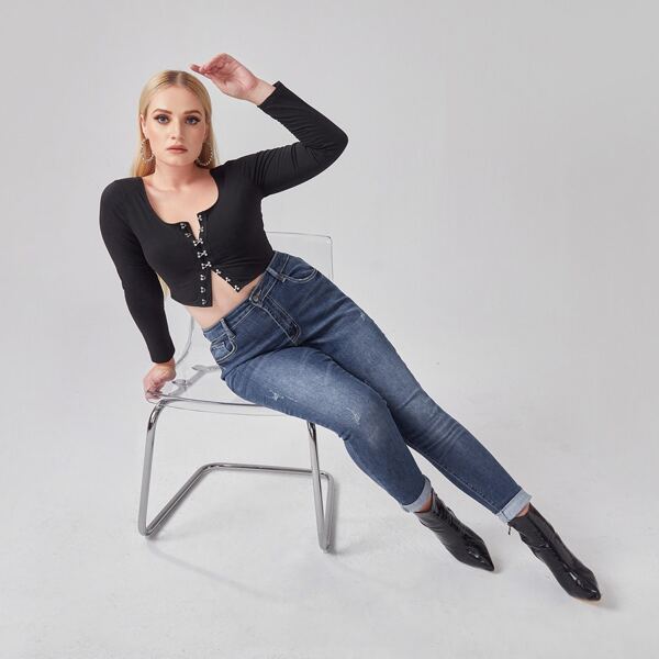 

Plus High Stretch High Waisted Skinny Jeans, Dark wash