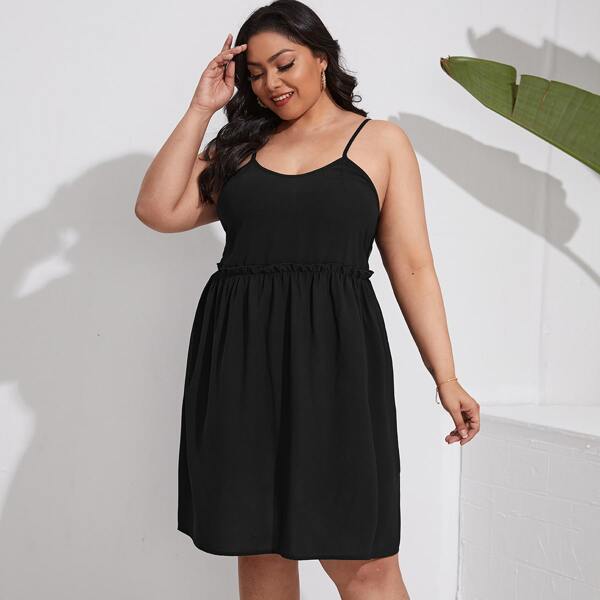 

Plus Contrast Mesh Cami Dress, Black
