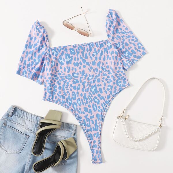 

Plus Allover Print Puff Sleeve Bodysuit, Multicolor