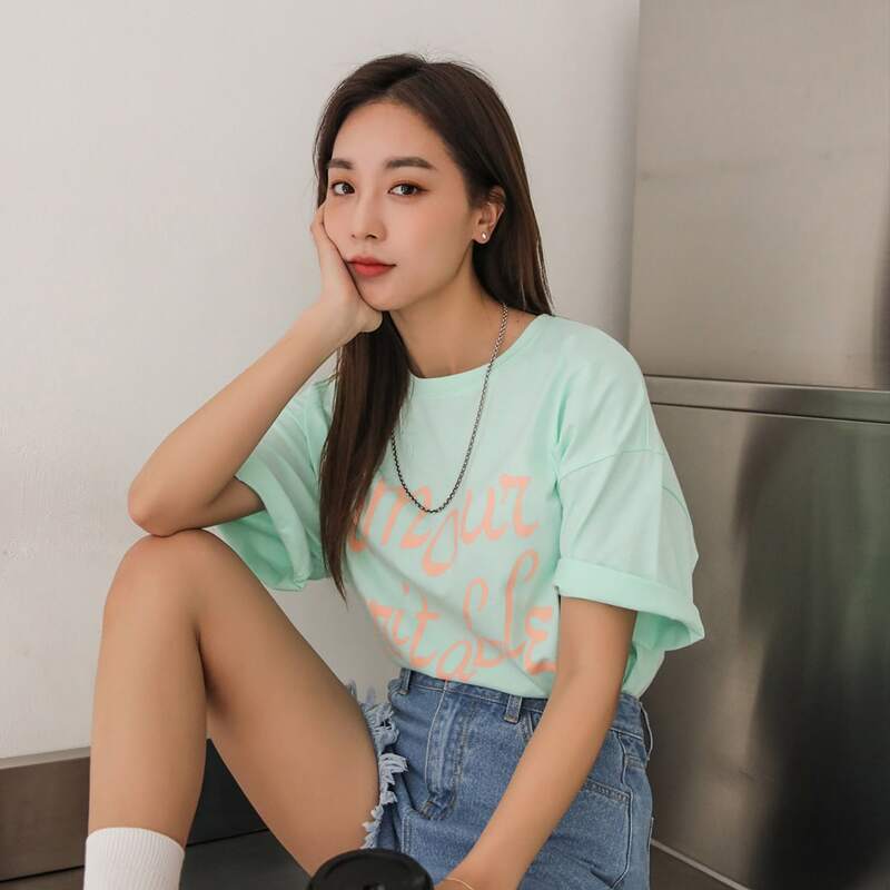 

Slogan Graphic Drop Shoulder Longline Tee, Mint green