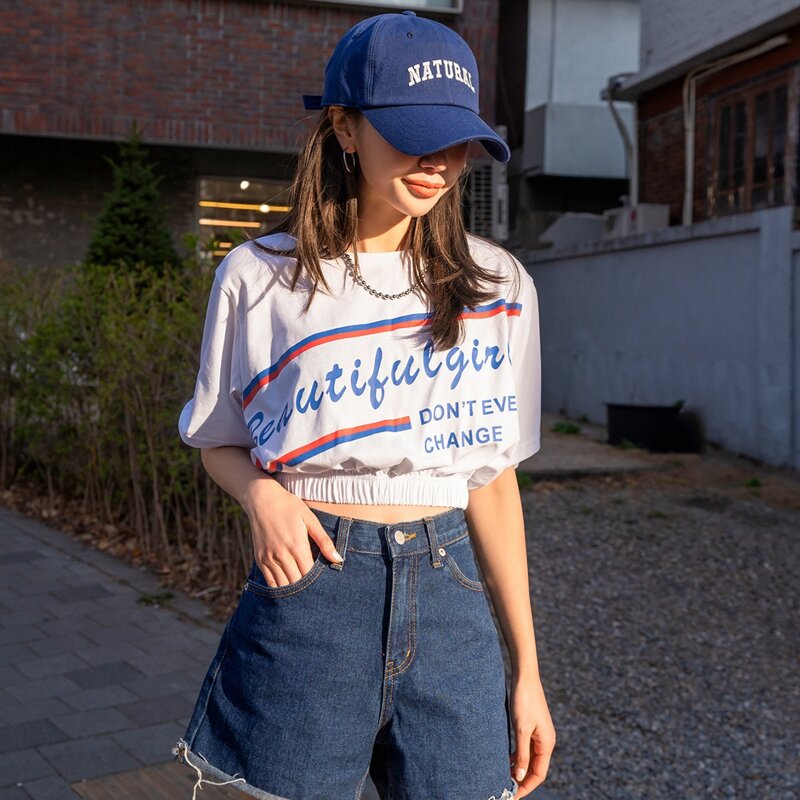 

Slogan Graphic Elastic Hem Crop Tee, White