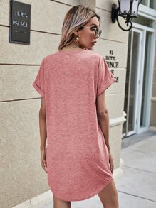 SHEIN LUNE Space Dye V Neck Tee Dress - Pink - View 2
