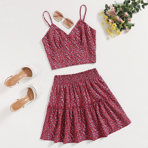 

Ditsy Floral Cami Top With Skirt, Multicolor