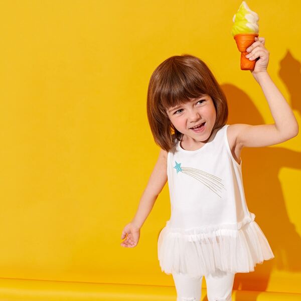 

Toddler Girls Star Embroidered Contrast Mesh Tank Top, White