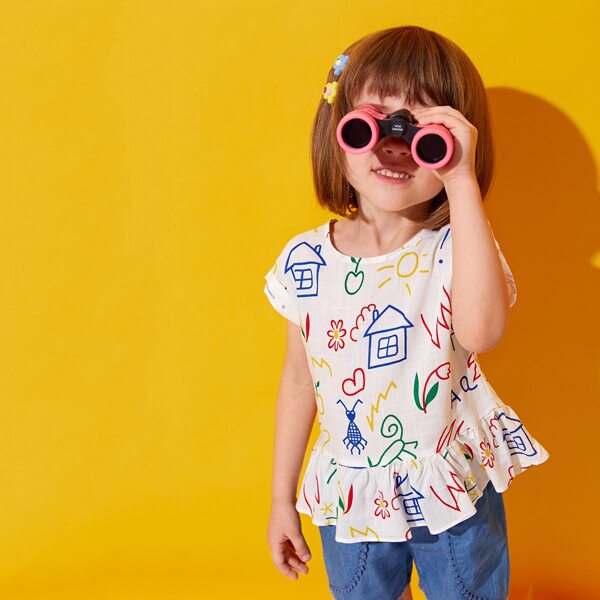 

Toddler Girls Cartoon Graphic Ruffle Hem Top, Multicolor
