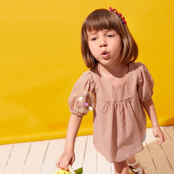

Toddler Girls Gingham Puff Sleeve Top, Multicolor