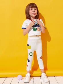 SHEIN 小女童卡通圖案緊身褲