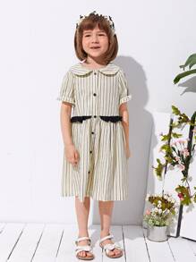 SHEIN Đầm bé gái Xù Sọc Dễ thương - Màu be - Xem 1