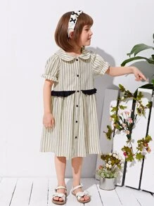 SHEIN Đầm bé gái Xù Sọc Dễ thương - Màu be - Xem 4