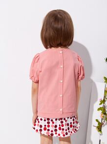 SHEIN Áo sơ mi bé gái Nút màu trơn Giải trí - Màu Hồng  San hô - Xem 2