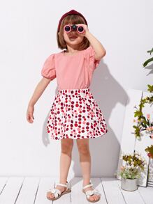 SHEIN Áo sơ mi bé gái Nút màu trơn Giải trí - Màu Hồng  San hô - Xem 3